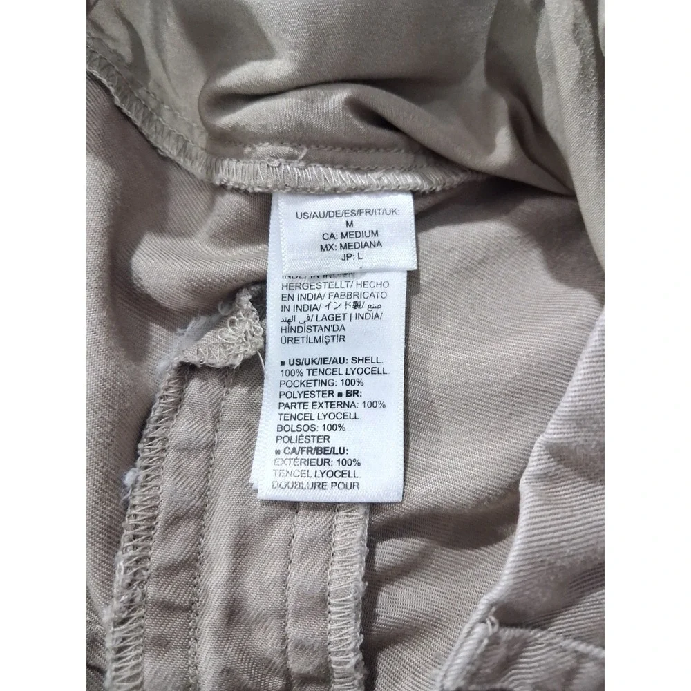 The Drop Womens Khaki Tan Tencel Lyocell Pleated Wide Leg Pants M Elastic Back